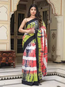JALTHER Tie And Dye Pure Cotton Block Print Saree