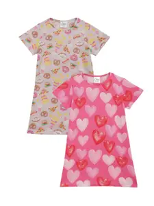 Anthrilo Girls Pack Of 2 Conversational Printed Pure Cotton T-shirt Nightdress