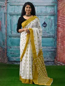 JALTHER Geometric Block Printed Saree