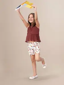 Toonyport Girls Embellished Shoulder Straps Top with Shorts