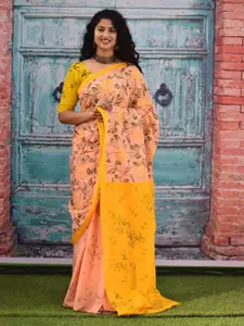 JALTHER Floral Pure Cotton Block Print Saree