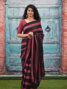 JALTHER Striped Pure Cotton Block Print Saree