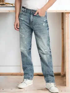 Bene Kleed Men Straight Fit Mildly Distressed Heavy Fade Pure Cotton Jeans
