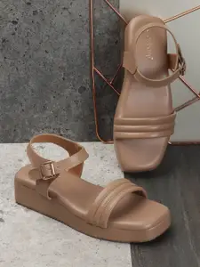 DressBerry Beige Open Toe Flatform Heels