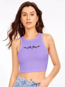 TABADTOD Graphic Printed Ribbed Fitted Crop Top