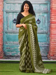 JALTHER Geometric Printed Pure Cotton Block Print Saree