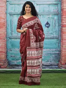 JALTHER Ethnic Motifs Pure Cotton Block Print Saree