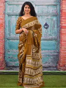 JALTHER Floral Pure Cotton Block Print Saree
