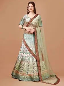 SAPTRANGI Printed Beads and Stones Embellished Ready to Wear Lehenga & Blouse With Dupatta