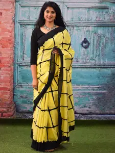 JALTHER Checked Block Printed Saree