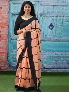 JALTHER Checked Block Printed Saree