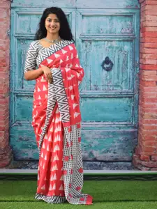 JALTHER Geometric Pure Cotton Block Print Saree
