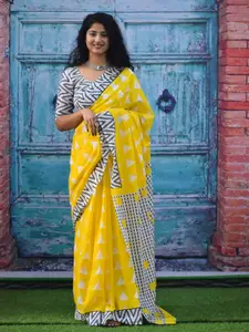 JALTHER Geometric Pure Cotton Block Print Saree