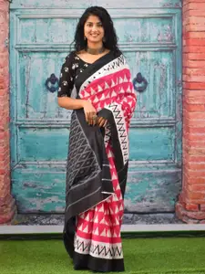 JALTHER Geometric Pure Cotton Block Print Saree