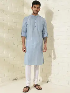 Fabindia Striped Slim Fit Band Collar Cotton Straight Kurta