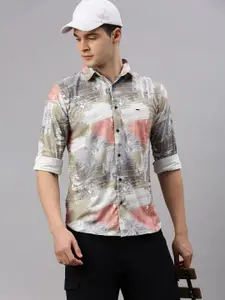ZEDD Classic Abstract Printed Spread Collar Cotton Casual Shirt