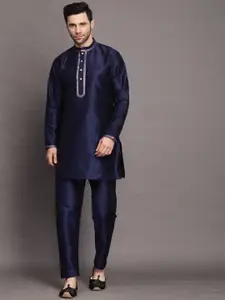 Utsav Fashion Mandarin Collar Zari Art Silk Regular Straight Kurta With Pyjamas