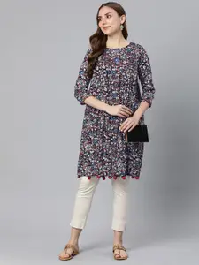 Shaily Floral Print Cotton A-Line Dress