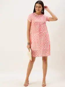 KALINI Geometric Printed Round Neck Cotton Mini A-Line Dress