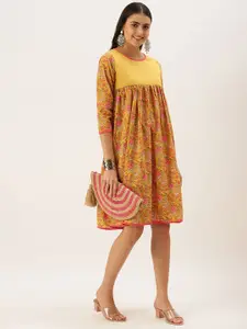KALINI Ethnic Motifs Print Cotton A-Line Dress