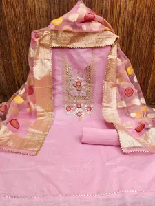 mimi design Floral Embroidered Gotta Patti Unstitched Dress Material