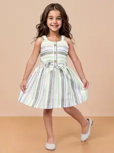 Toonyport Girls Striped Georgette A-Line Midi Dress