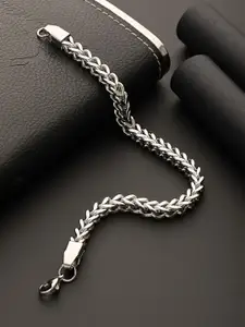 Jazz and Sizzle Men Stainless Steel Silver-Plated Link Bracelet