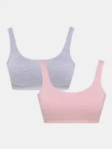 Sillysally Girls Pack Of 2 Cotton Workout Bra Full Coverage High Support All Day Comfort