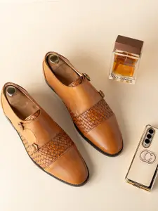 GRIFFIN Men Textured Round Toe Water Repellent Upper Leather Monks Shoes