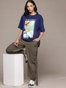 The Roadster Lifestyle Co. Women Graphic Print Pure Cotton Oversized T-shirt