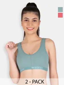 TOFTY Pack of 2 Full Coverage Non Padded Cotton Sports Bra With All Day Comfort