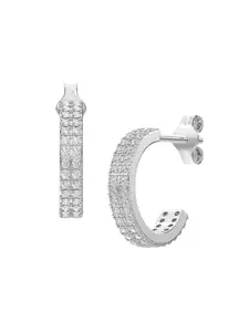 LeCalla 925 Sterling Silver Rhodium Plated Contemporary Hoop Earrings