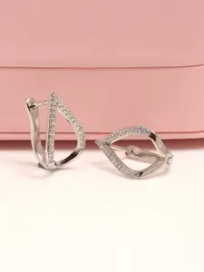 LeCalla 925 Sterling Silver Rhodium-Plated Cubic Zirconia Studded Hoop Earrings