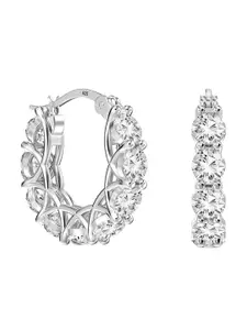 LeCalla 925 Sterling Silver Cubic Zirconia Studded Contemporary Hoop Earrings