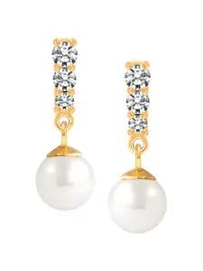 LeCalla 925 Sterling Silver 14KT Gold Plated Cubic Zirconia Studded Drop Earrings