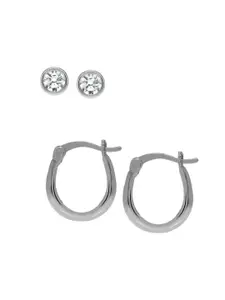 LeCalla Set Of 2 Rhodium-Plated 925 Sterling Silver Cubic Zirconia Studded Studs Earrings