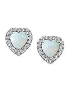 LeCalla Rhodium-Plated 925 Sterling Silver Heart Shaped Studs Earrings