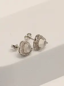 LeCalla Rhodium-Plated 925 Sterling Silver Heart Shaped Studs Earrings