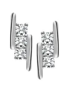 LeCalla Silver Plated 925 Sterling Silver Contemporary Cubic Zirconia Studs Earrings