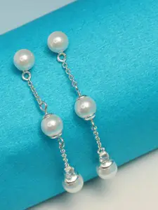 LeCalla Rhodium-Plated 925 Sterling Silver Contemporary Pearls Drop Earrings