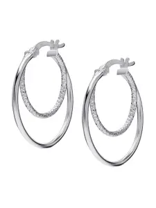 LeCalla 925 Sterling Silver Rhodium Plated Double Layered Round Hoop Earrings