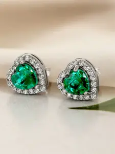 LeCalla Rhodium-Plated 925 Sterling Silver Heart Shaped Studs Earrings