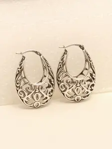 LeCalla 925 Sterling Silver Plated Oval Oxidized Hoop Earrings