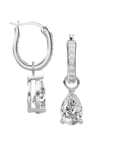 LeCalla 925 Sterling Silver Rhodium-Plated Cubic Zirconia-Studded Hoop Earrings