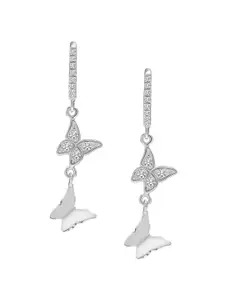 LeCalla 925 Sterling Silver Rhodium-Plated Cubic Zirconia-Studded Hoop Earrings