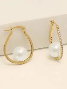 LeCalla Gold-Plated Cubic Zirconia-Studded & Beaded 925 Sterling Silver Hoop Earrings