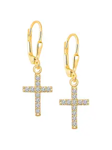 LeCalla 925 Sterling Silver BIS Hallmarked 14KT Gold-Plated Cross Shaped Hoop Earrings