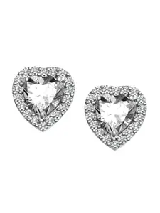 LeCalla Rhodium-Plated 925 Sterling Silver BIS Hallmarked Gemstone Heart Studs Earrings