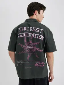 DeFacto Typographic Printed Pure Cotton Casual Shirt