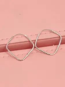 LeCalla 925 Sterling Silver Plated Diamond-Cut Textured Square Hoop Earrings